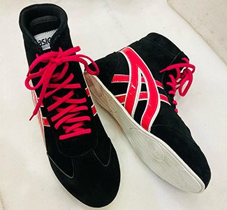 Asics-wrestling-shoes-black-pink-real-leather suede